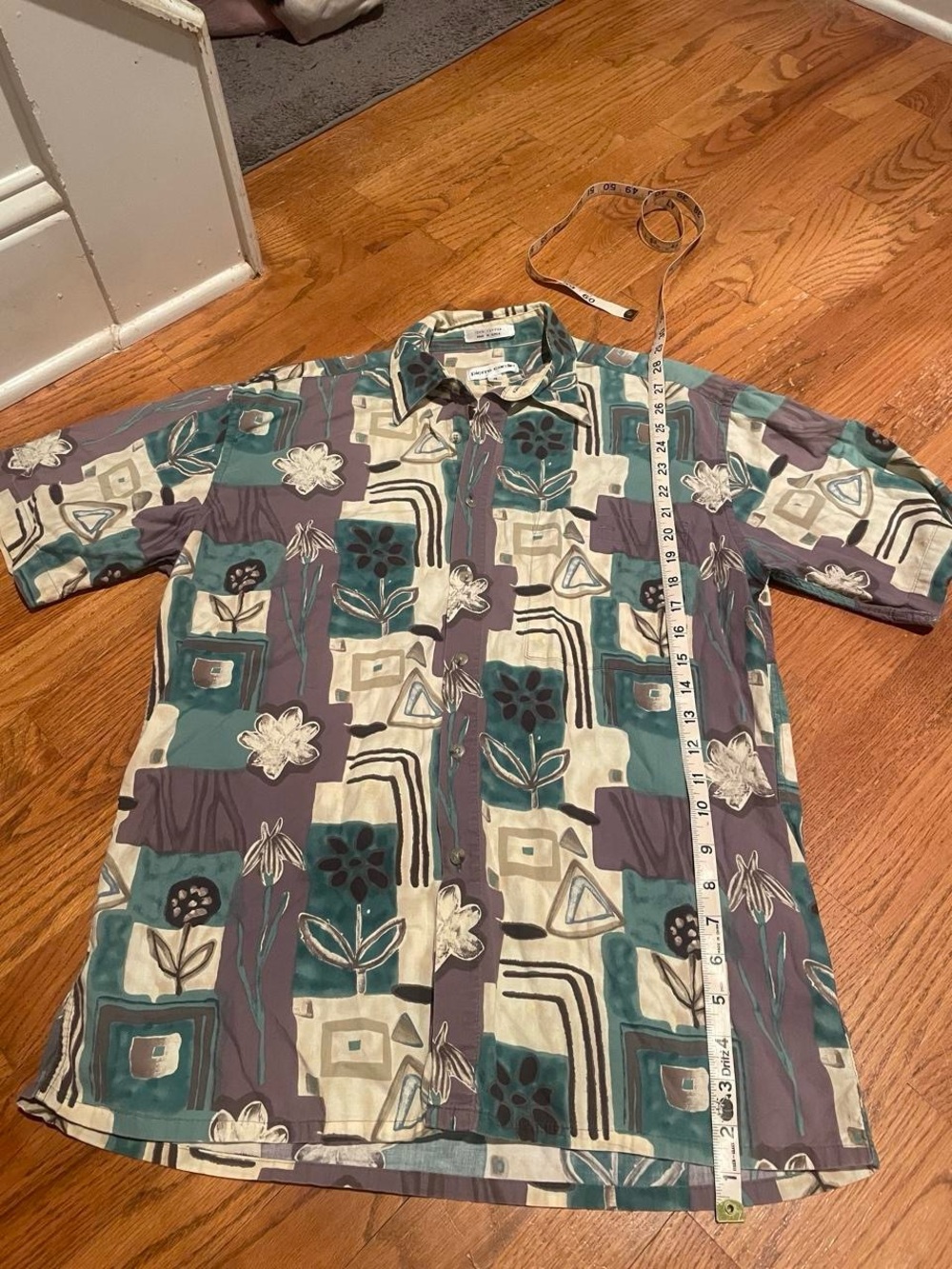 Pierre Cardin Short-Sleeve Button-Down Shirt in Teal & Mauve